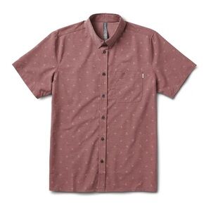 Vuori Mens Medium Short Sleeve Bridge Button Down Shirt Maroon Brick Red